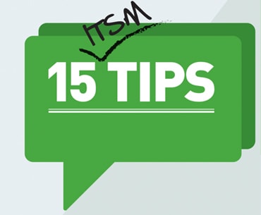 Green speech bubble with "15 TIPS," handwritten "ITSM" and a checkmark above, symbolizing SysAid's ITSM best practices insights. - SysAid