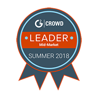 G2 Crowd Leader badge, Summer 2018, showcasing SysAid's excellence in ITSM for mid-market businesses. - SysAid