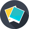 Icon of overlapping photographs in yellow and teal, representing SysAid's ITSM solutions streamlining your service desk. - SysAid
