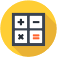 Icon of a calculator with math functions on a yellow circle. Optimize finance tracking with SysAid's ITAM solutions. - SysAid
