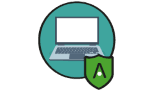 Icon of a laptop with a green circle background and a shield featuring 'A', symbolizing SysAid's secure ITSM solutions. - SysAid