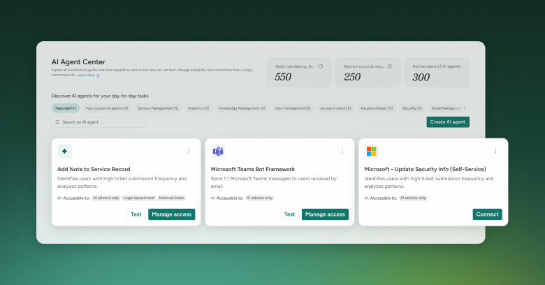 ysAid AI Agent Center dashboard giving IT teams a single view of all AI agents