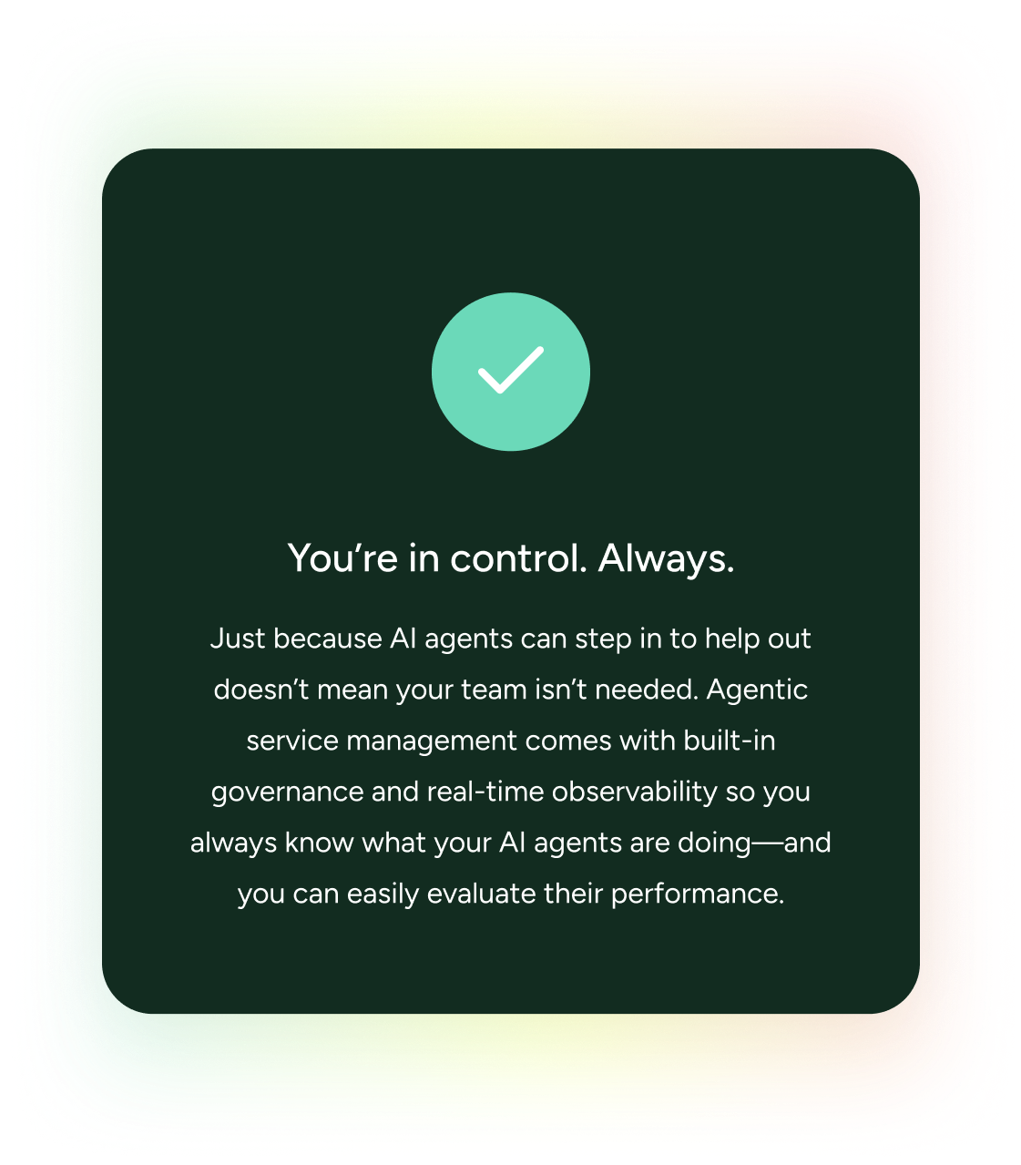 A green checkmark symbolizes ITSM control with SysAid, highlighting agentic service management benefits for IT teams. - SysAid