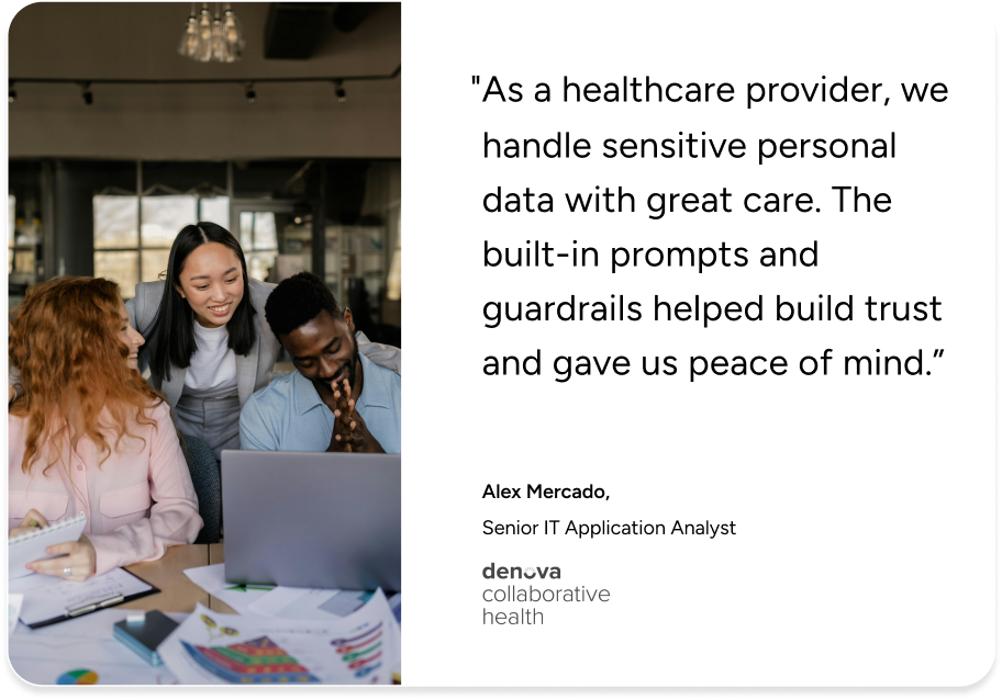 Three professionals collaborate at a desk, discussing SysAid ITSM solutions and reading a client testimonial on data security. - SysAid