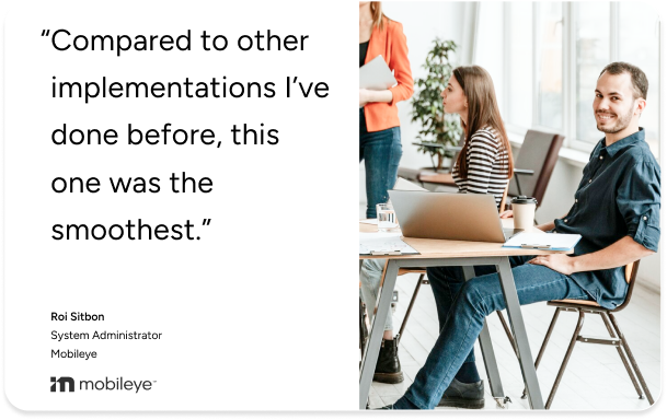 Two professionals discuss ITSM success with SysAid; testimonial highlights smooth implementation for Mobileye. - SysAid