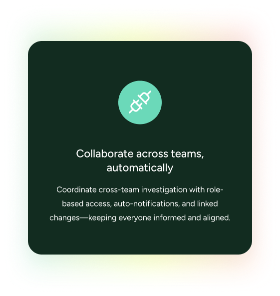 Dark green square with a collaboration icon; SysAid ITSM streamlines team coordination with automatic notifications and updates. - SysAid