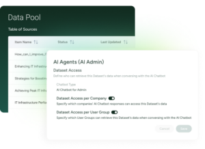 SysAid ITSM interface displaying Data Pool access controls and AI Agent settings for streamlined service management. - SysAid