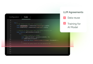 Screenshot of a code editor showing LLM Agreements, highlighting ITSM considerations for data reuse and AI model training with SysAid. - SysAid