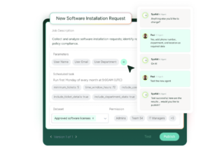 SysAid ITSM interface displaying a software installation request form and Help Desk chat for streamlined support. - SysAid