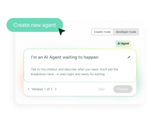 SysAid ITSM interface showing options to create and test a new AI agent for improved service desk automation. - SysAid