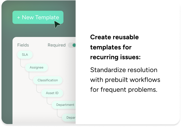 SysAid ITSM interface with a 'New Template' button, streamlining recurring issue resolution through reusable templates. - SysAid