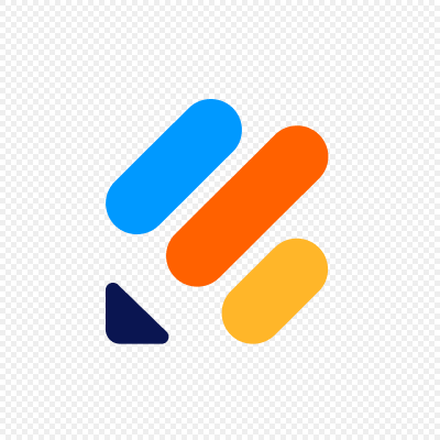 A geometric logo with four shapes: a blue and a yellow elongated oval, an orange diagonal bar, and a small navy blue triangle, all on a transparent background. - SysAid