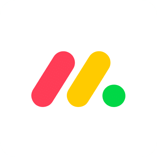 The image shows the logo of monday.com, featuring two diagonal bars—one red, one yellow—and a green dot, on a white background with rounded corners. - SysAid