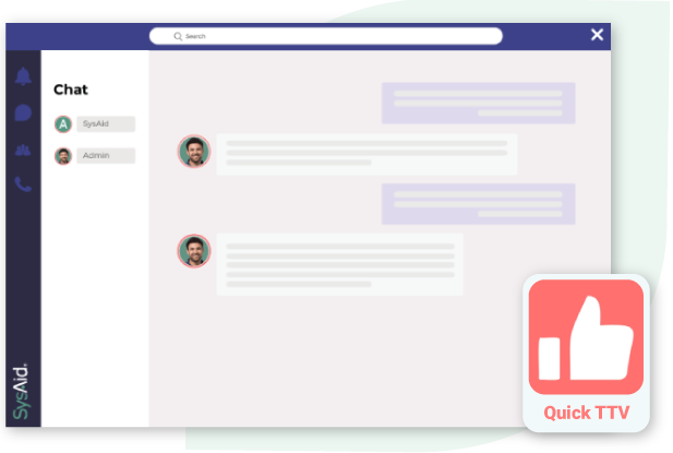 Screenshot of a digital chat interface between an "admin" and another user named "syaid," featuring speech bubbles and a quick ttv like button, in an education-student context.