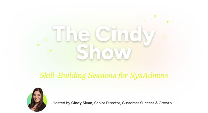 SysAid "The Cindy Show" banner for ITSM skill-building, featuring Cindy Sivan, with her photo bottom left. - SysAid