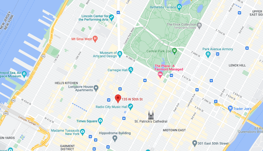 Map of NYC highlighting 135 W 50th St. SysAid's ITSM solutions manage your Service Desk efficiently across any location. - SysAid