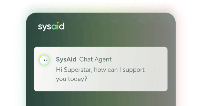 A SysAid ITSM chat window with an agent greeting and offering Service Desk support to users in real time. - SysAid