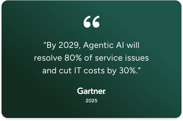 Green quote box with Gartner 2025 prediction on AI in ITSM: Agentic AI will streamline service and reduce IT costs by 2029. - SysAid