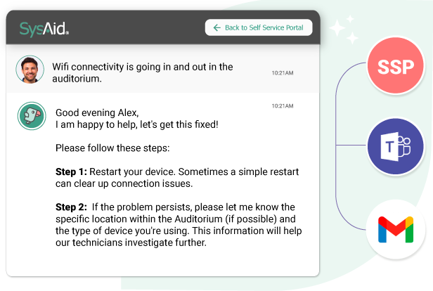 Screenshot of a chat support interface with messages regarding troubleshooting wifi connectivity issues.