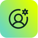 SysAid ITSM icon: user profile with gear, symbolizing streamlined ITSM account management and user settings. - SysAid