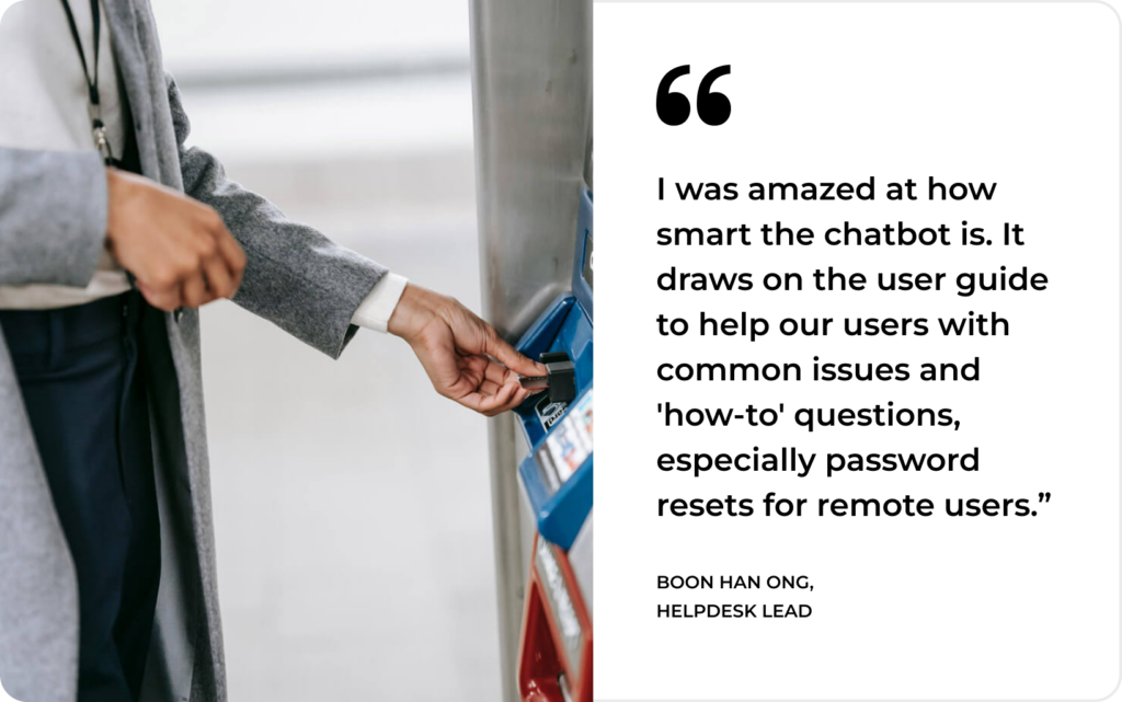 A user inserts a bank card into an ATM, highlighting how SysAid's Help Desk streamlines support for password resets. - SysAid