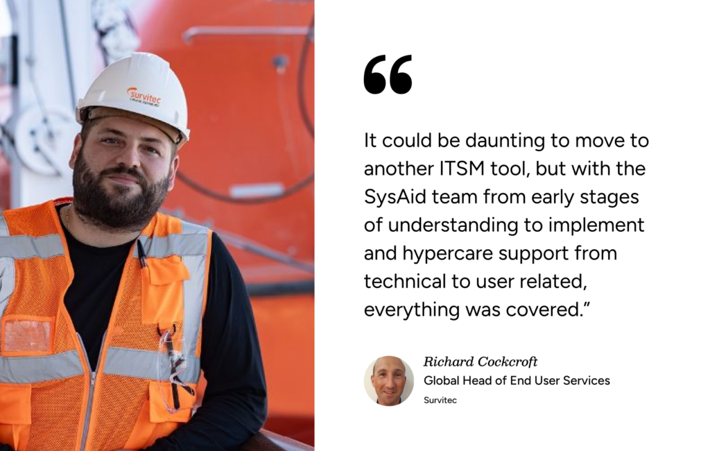 ITSM professional in safety gear manages assets with SysAid ITAM tools at an industrial facility. - SysAid