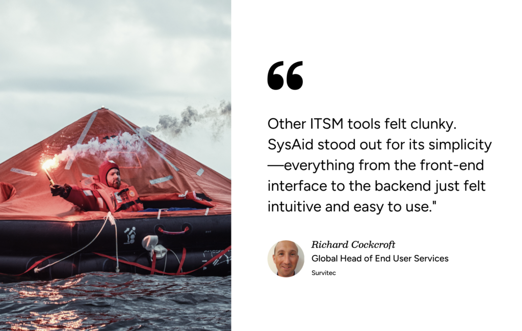 Person in a red suit signals for help on water, like users reaching out to SysAid’s Help Desk in urgent situations. - SysAid