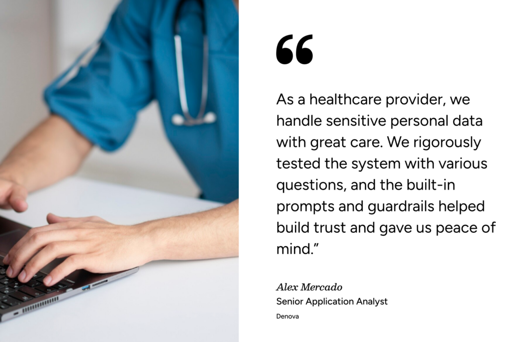 Medical professional at laptop highlights data security and trust; SysAid ITSM ensures secure healthcare service management. - SysAid