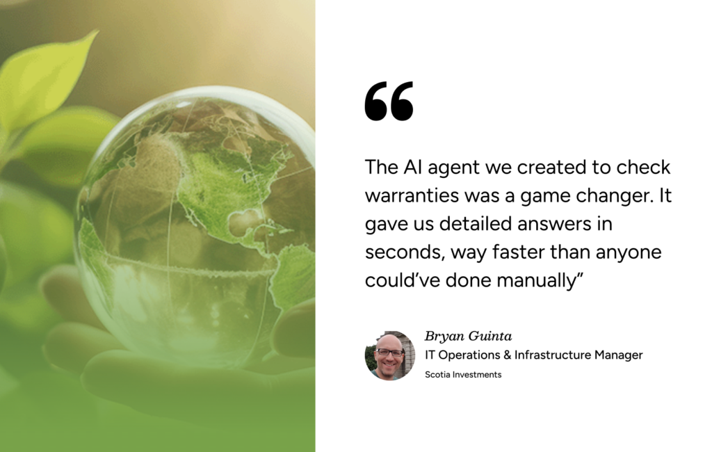 Hand holding glass globe near leaves, with quote on ITSM AI efficiency; highlights SysAid's innovative solutions. - SysAid