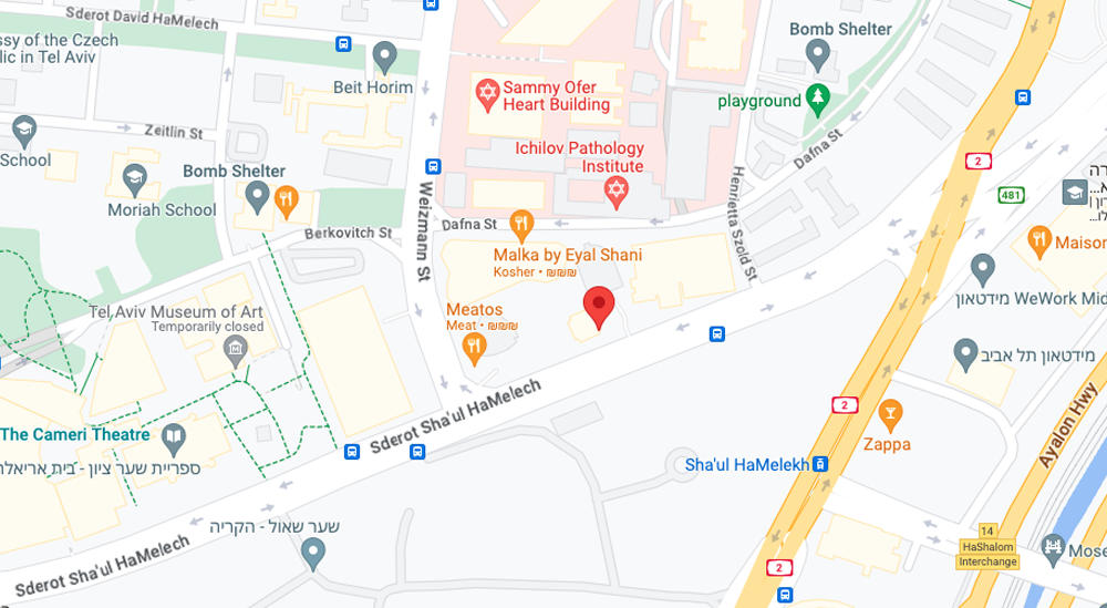 Map of Tel Aviv highlighting key locations, illustrating the scope of SysAid's ITSM solutions in urban infrastructure. - SysAid