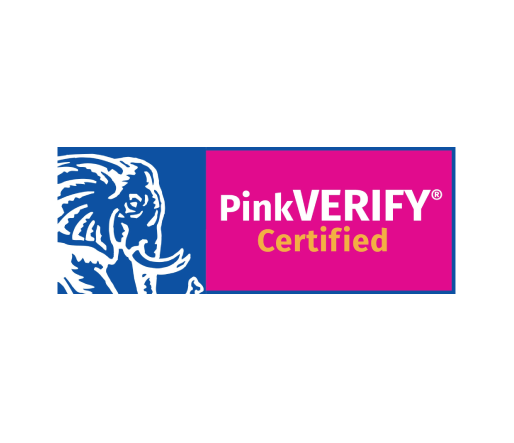 Logo of PinkVERIFY Certified with an outline of an elephant head on the left and the text "PinkVERIFY Certified" on a blue and pink background. - SysAid