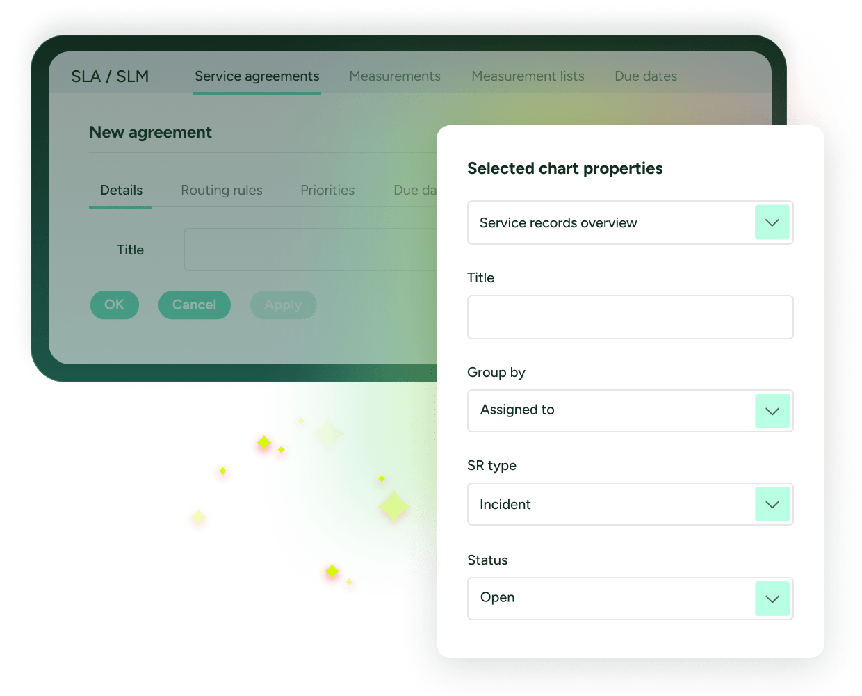 SysAid ITSM interface displaying service agreements and customizable chart options to optimize IT service management. - SysAid